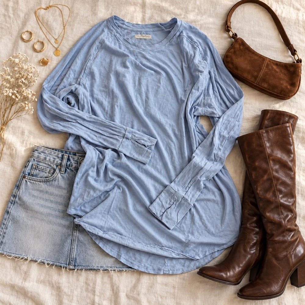 We The Free by Free People Oversized Blue Tunic Top